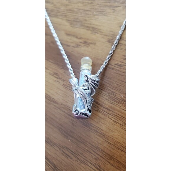 Vintage Signed Fairy Dust Bottle Pendant Necklace Glitter Silver Fantasy 24 in - Picture 2 of 5